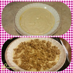 Top Picture: Cake Base Bottom Picture: Cake Base with Brown Sugar Oatmeal Topping before baking